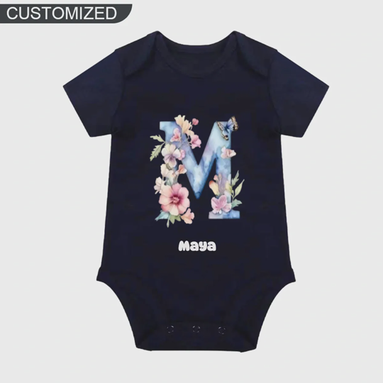 【0M-24M】Customized Butterfly&Flower Letter Baby Bodysuit