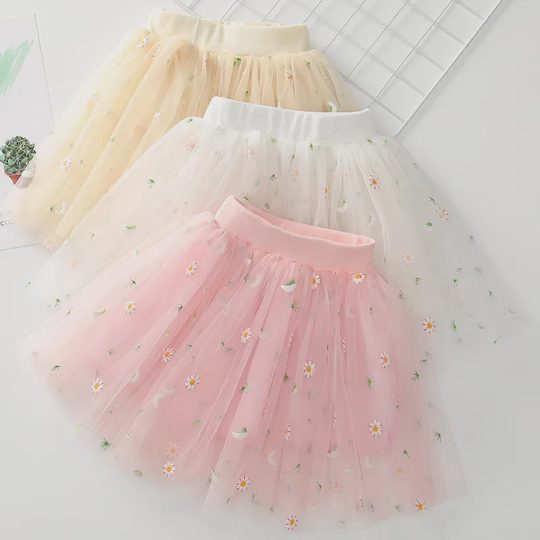 【18M-7Y】Girls' Daisy Embroidered Tulle Skirt
