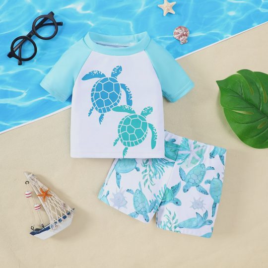 【18M-6Y】Boys' Cute Animal Print Set – Dinosaur, Shark & Turtle
