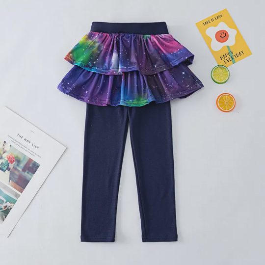【3Y-10Y】2-piece Girls Casual Butterfly Tie Dye Printed Ruffle Skirt Leggings