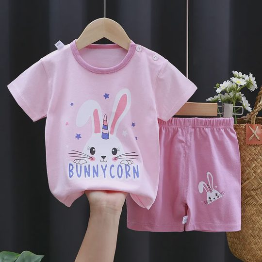 【6M-6Y】Unisex Round Neck Cartoon Print T-Shirt Set
