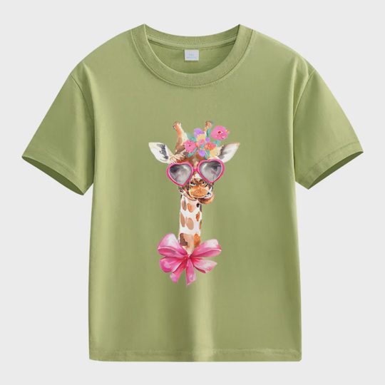 【2Y-13Y】Giraffe With Heart Sunglasses & Bow Kids' T-Shirt