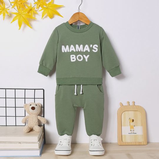 【3M-3Y】Boys' Crewneck Letter Print Top & Solid Pants Set