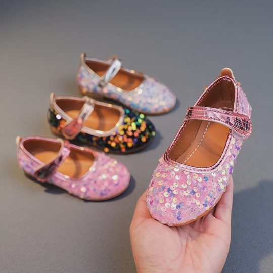 Girls' Sparkly Sequin Soft Sole Velcro Princess Shoes