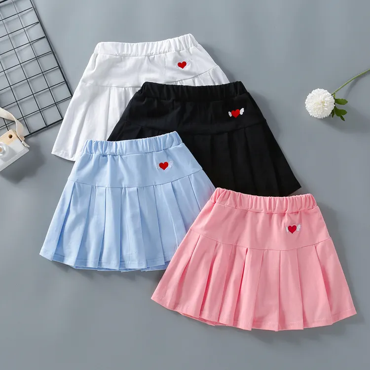 【3Y-12Y】Girls Sweet Heart Embroidered Pleated Skirt
