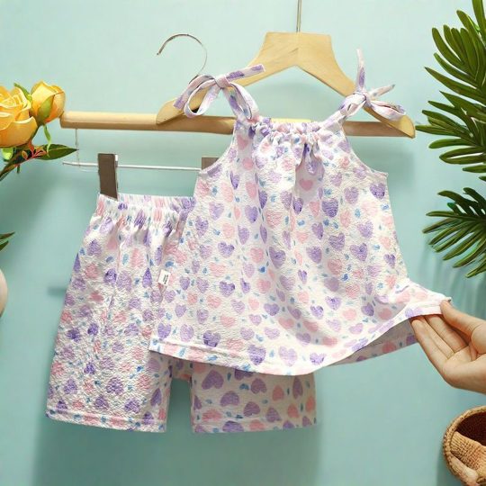 【12M-6Y】Girls' Floral Tie-Dye Oil Painting Style Camisole + Shorts Set