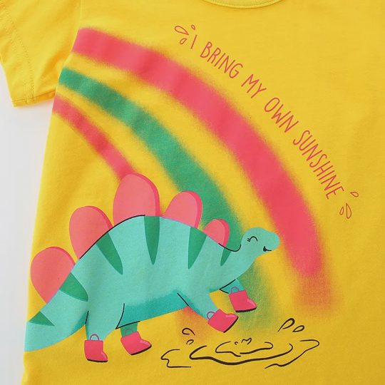 【18M-7Y】Unisex Cartoon Dinosaur Print Crew Neck T-Shirt + Shorts Set