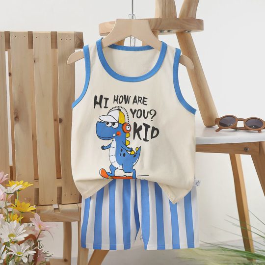 【6M-6Y】Unisex Fun Cartoon Print Tank Top Set