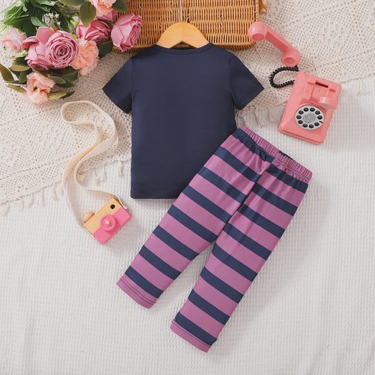 【6M-3Y】2-piece Girls Cartoon Girl Print With Bow Top And Shorts Set