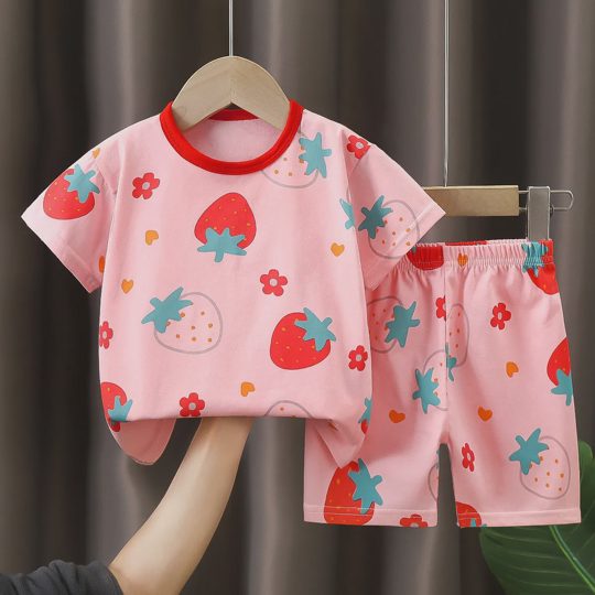 【6M-6Y】Unisex Round Neck Cartoon Print T-Shirt Set