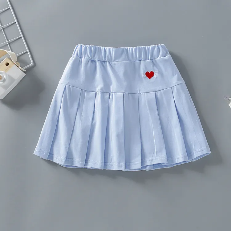 【3Y-12Y】Girls Sweet Heart Embroidered Pleated Skirt