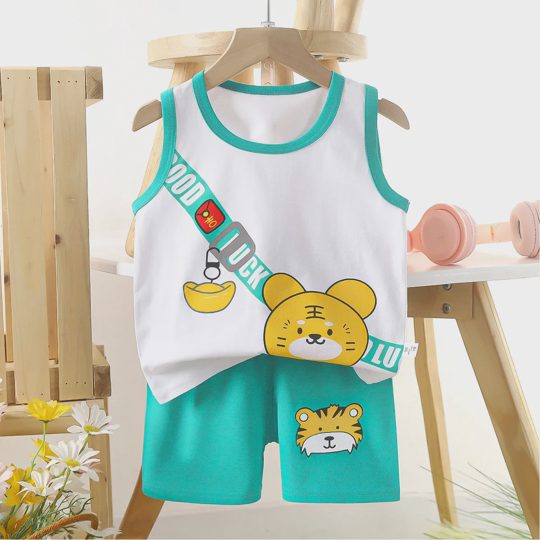 【6M-6Y】Unisex Fun Cartoon Print Tank Top Set
