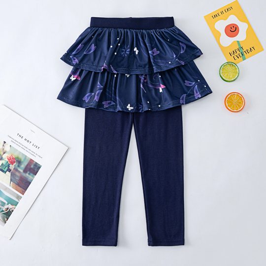 【3Y-10Y】2-piece Girls Casual Butterfly Tie Dye Printed Ruffle Skirt Leggings