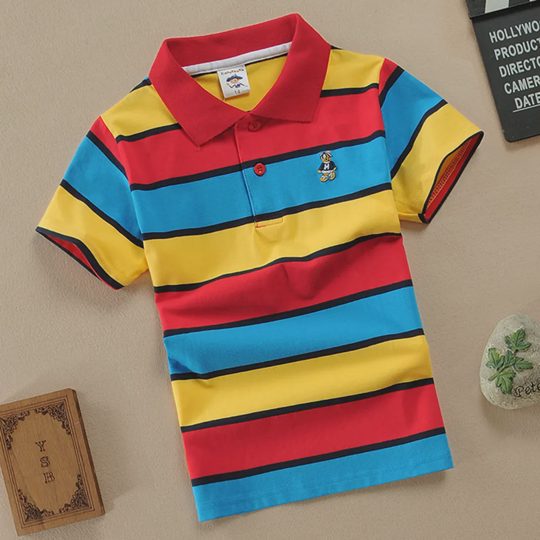 【18M-11Y】Boys Multicolor Cotton Striped Short-sleeved Polo Shirt