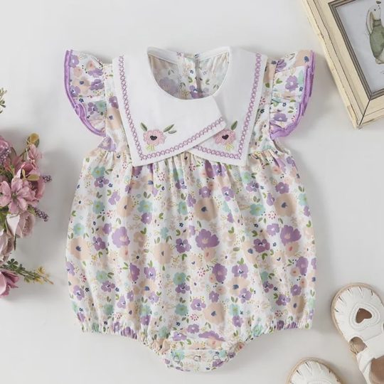 【3M-24M】Girls' Flutter Sleeve Floral Bodysuit Romper