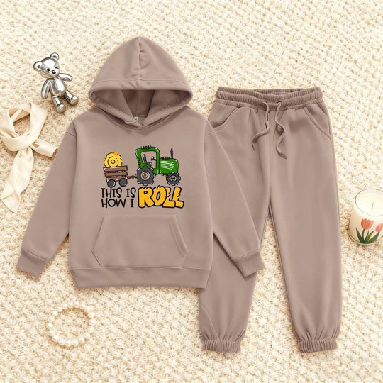 【2Y-13Y】Festive Fleece-Lined Hoodie And Jogger Set This Is How I Roll Design For Kids