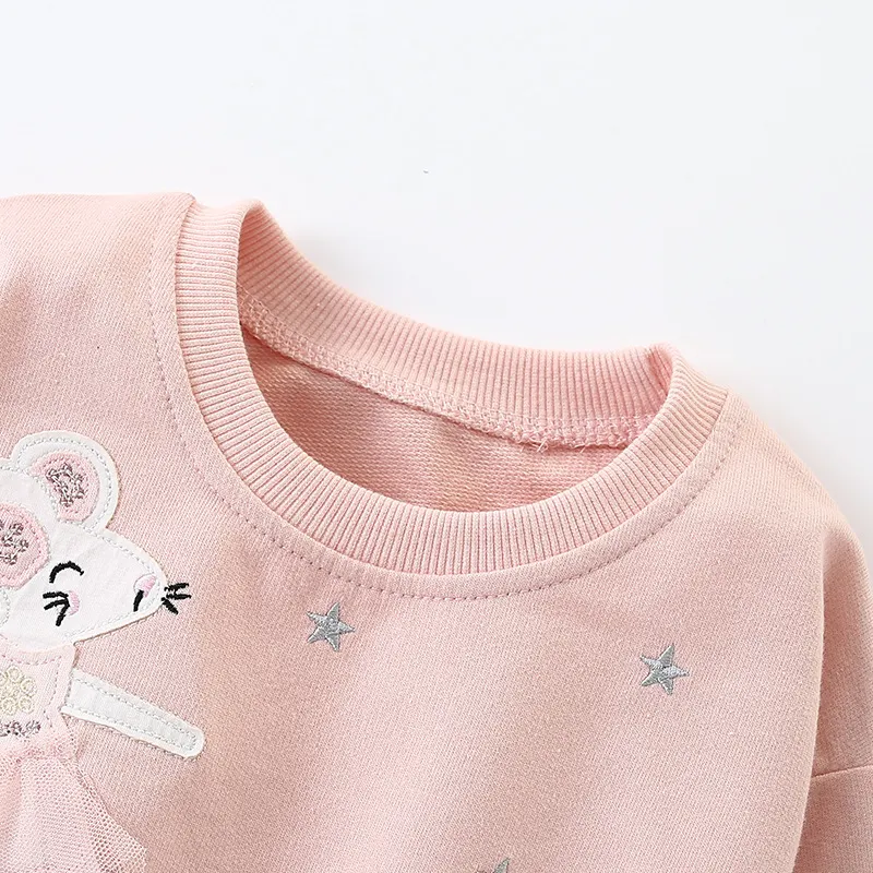 【18M-8Y】Girls Fashion Sweet Cartoon Mouse And Star Embroidered Pink Sweatshirt