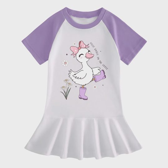 【18M-9Y】"Silly Goose On The Loose" Ruffle Dress For Girls