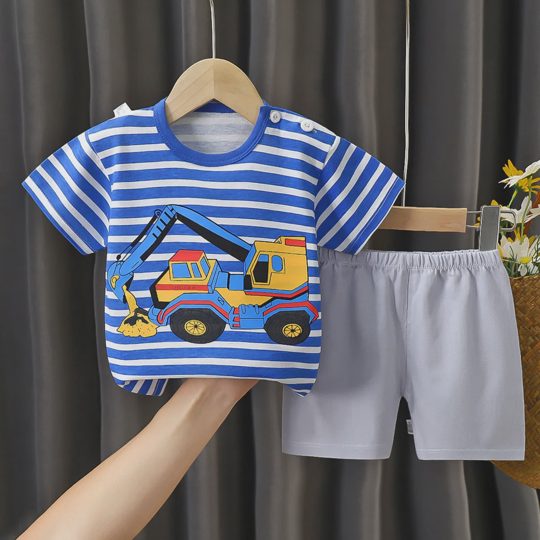 【6M-6Y】Unisex Round Neck Cartoon Print T-Shirt Set