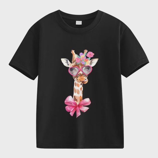 【2Y-13Y】Giraffe With Heart Sunglasses & Bow Kids' T-Shirt