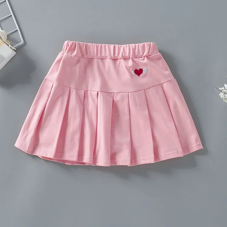 【3Y-12Y】Girls Sweet Heart Embroidered Pleated Skirt