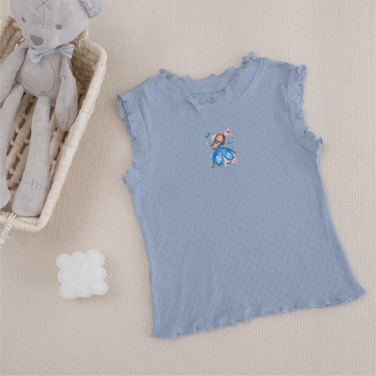 【18M-9Y】Kids Girls Sweet Solid Color Ruffle Trim Sleeveless T-Shirt Casual Summer Top