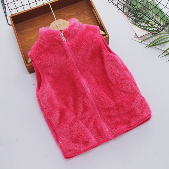 【18M-6Y】Unisex Casual Coral Velvet Keep Warm High Neck Vest Coat