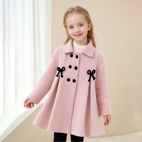 【2Y-7Y】Girls' Double-Breasted Sweet Style Wool Coat