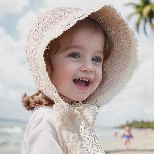 【6M-4Y】Girls Stylish Lace Straw Hat