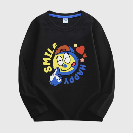 【18M-11Y】Adorable Long Sleeve T-Shirt With "SMILE, HAPPY" Design For Kids