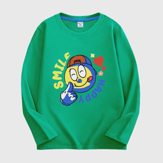【18M-11Y】Adorable Long Sleeve T-Shirt With "SMILE, HAPPY" Design For Kids