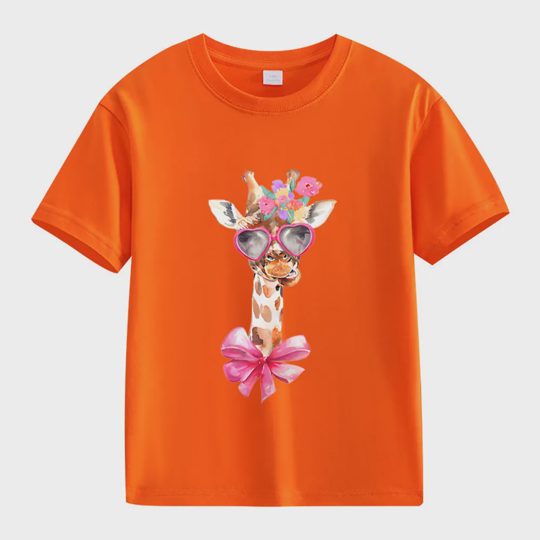 【2Y-13Y】Giraffe With Heart Sunglasses & Bow Kids' T-Shirt
