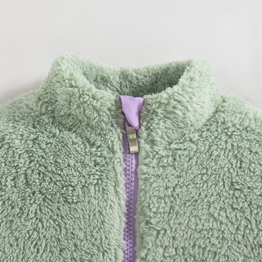 【2Y-7Y】Girls Thick Fleece-Lined Warm Sherpa Stand-Collar Zip Jacket