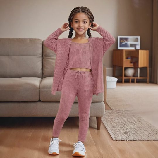 【3Y-10Y】3-piece Girls Solid Color Vest Pants And Outwear Set