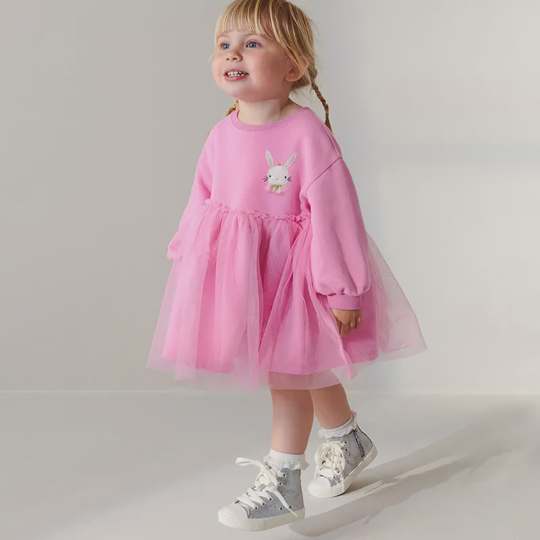 【18M-7Y】Girls' Long Sleeve Tulle Bunny Princess Dress