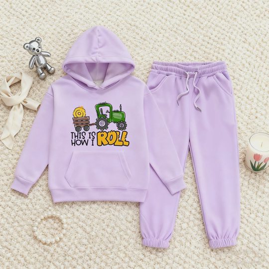 【2Y-13Y】Festive Fleece-Lined Hoodie And Jogger Set This Is How I Roll Design For Kids