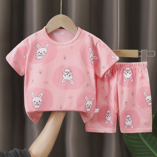 【6M-6Y】Unisex Round Neck Cartoon Print T-Shirt Set