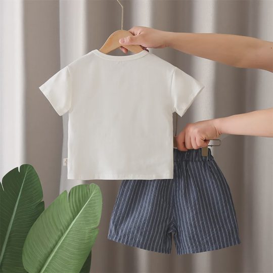 【12M-5Y】2-piece Boys Striped Print Top And Shorts Set
