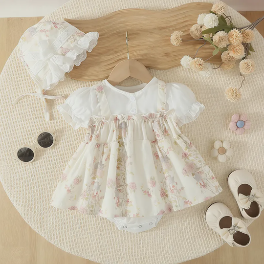 【3M-24M】Girls Floral Suspender Dress And Romper 2-Piece Set