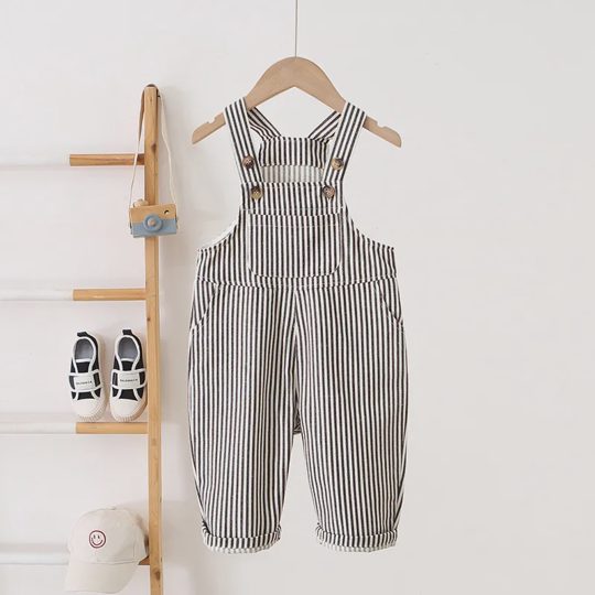 【12M-5Y】Unisex Striped Cargo Overalls