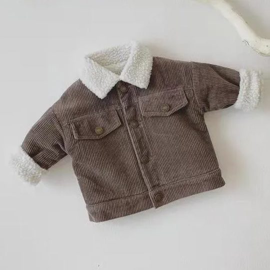 【12M-5Y】Unisex Solid Corduroy Fleece-Lined Sherpa Jacket
