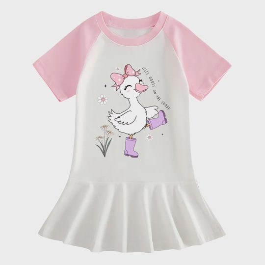 【18M-9Y】"Silly Goose On The Loose" Ruffle Dress For Girls
