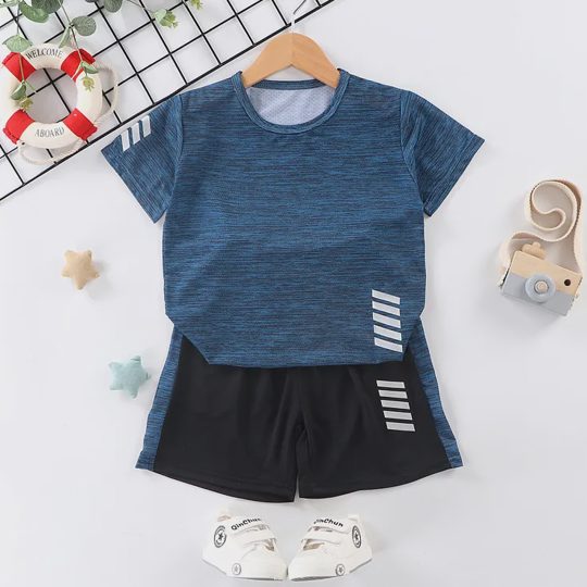 【18M-13Y】2-piece Boys Casual Sports Round Neck Short Sleeve T-shirt And Shorts Set