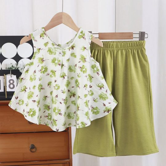 【18M-11Y】2-piece Girls Butterfly Floral Vest And Pants Set