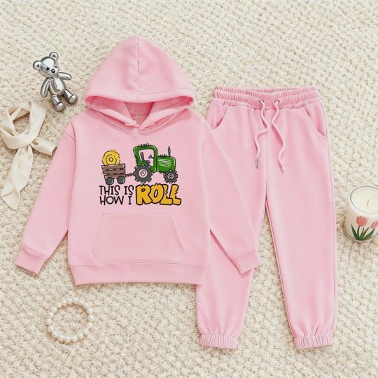 【2Y-13Y】Festive Fleece-Lined Hoodie And Jogger Set This Is How I Roll Design For Kids