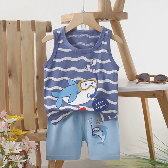 【6M-6Y】Unisex Fun Cartoon Print Tank Top Set