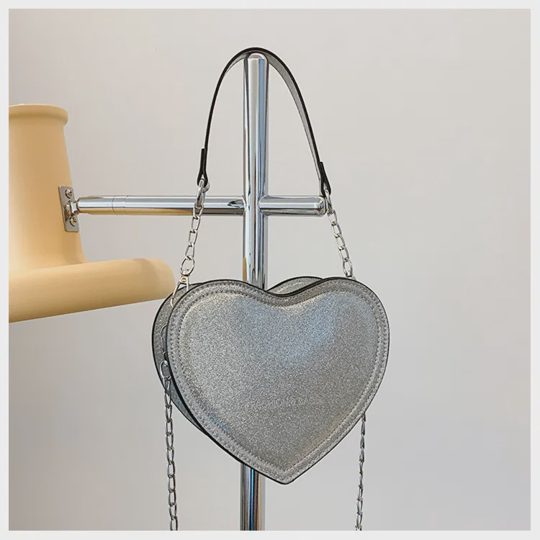 Girls Fashion Heart-shaped Glitter Hand-held Crossbody Bag