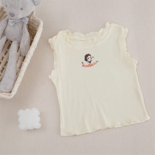 【18M-9Y】Kids Girls Sweet Solid Color Ruffle Trim Sleeveless T-Shirt Casual Summer Top