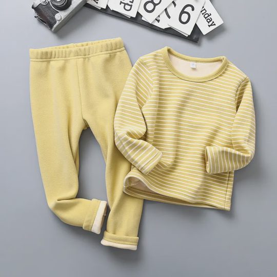 【18M-10Y】2-piece Kids Thickened Fleece Striped Loungewear Set