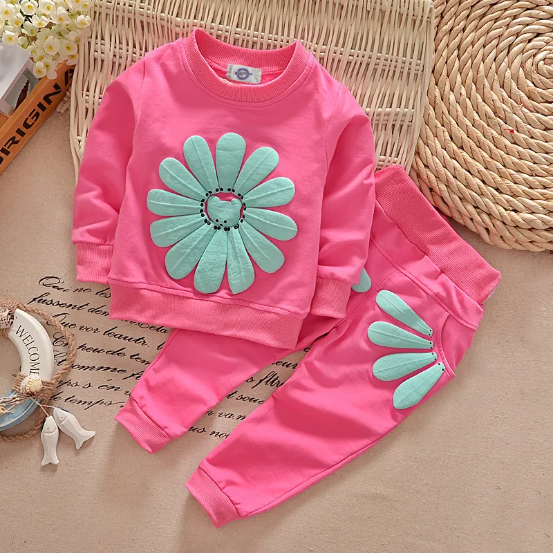 【9M-3Y】2-piece Baby Girl Floral Print Long Sleeve Sweatshirt And Pants Set
